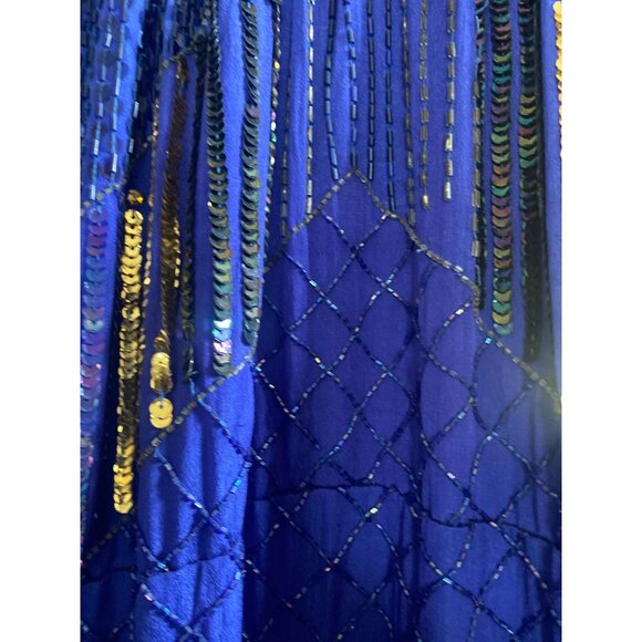 Vintage 1980s Sequin Beaded Duster Kimono Open Front Jacket Frank Usher Style - Picture 12 of 15